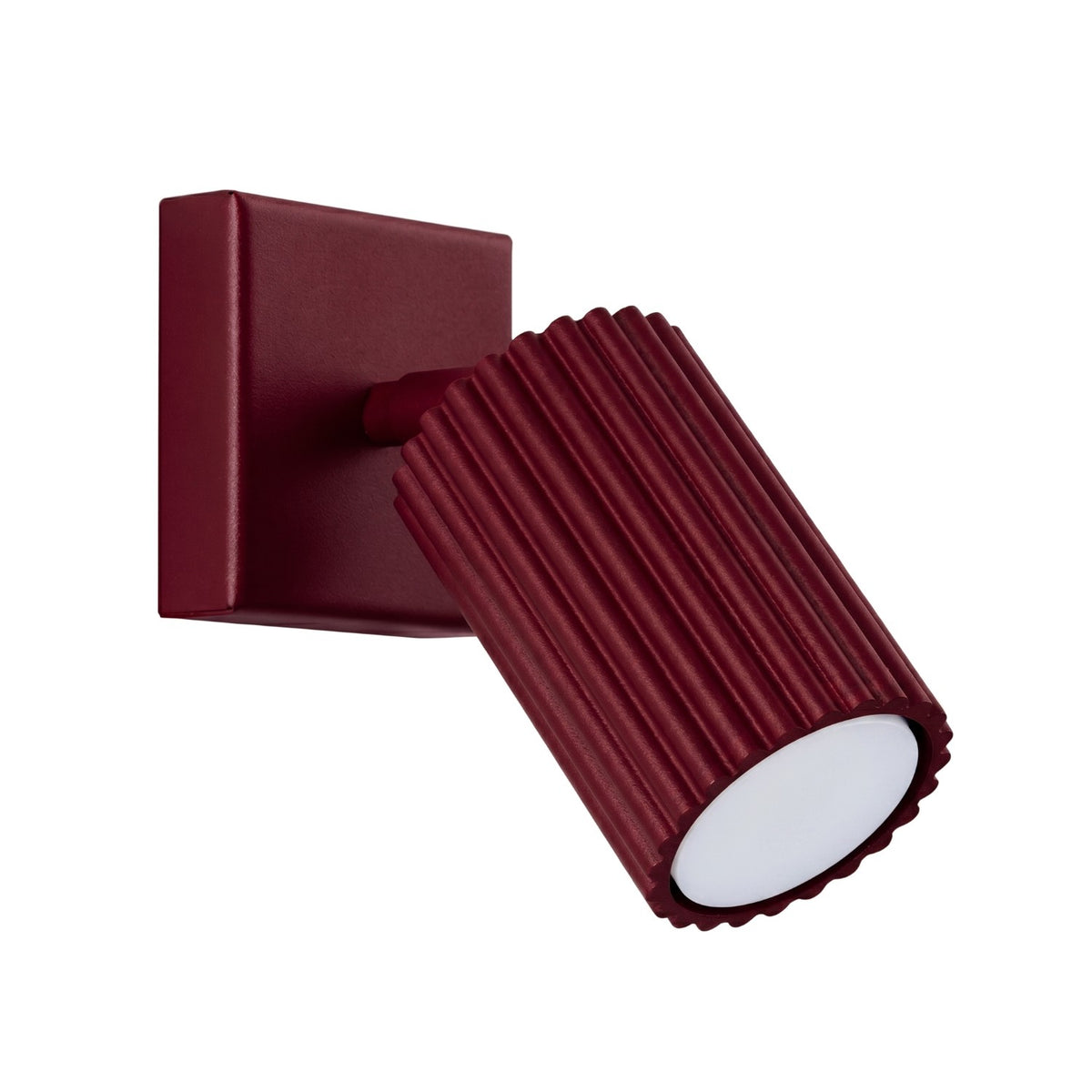 Applique murale Karbon spot cannelé bordeaux, platine carrée et corps orientable en aluminium