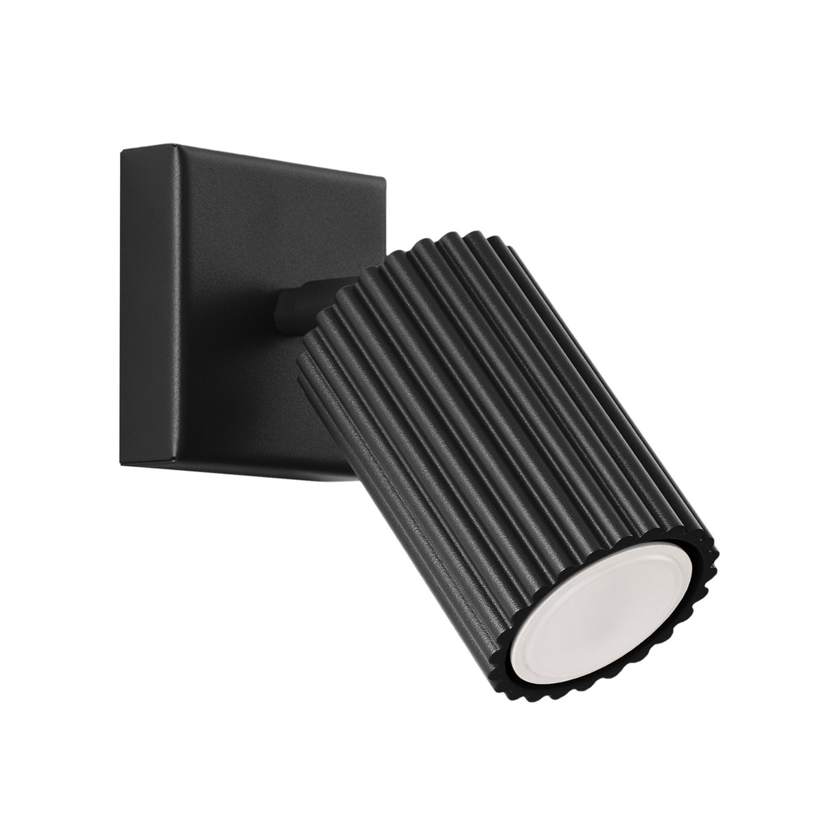 Applique murale Karbon spot cannelé noir, platine carrée et corps orientable en aluminium