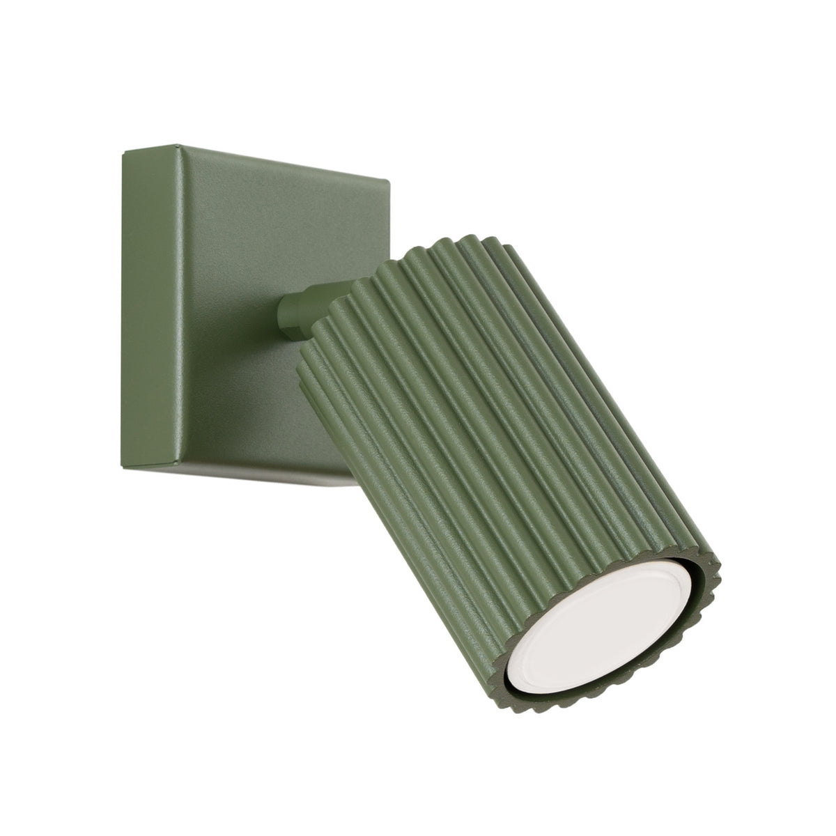 Applique murale Karbon spot cannelé vert olive, platine carrée et corps orientable en aluminium