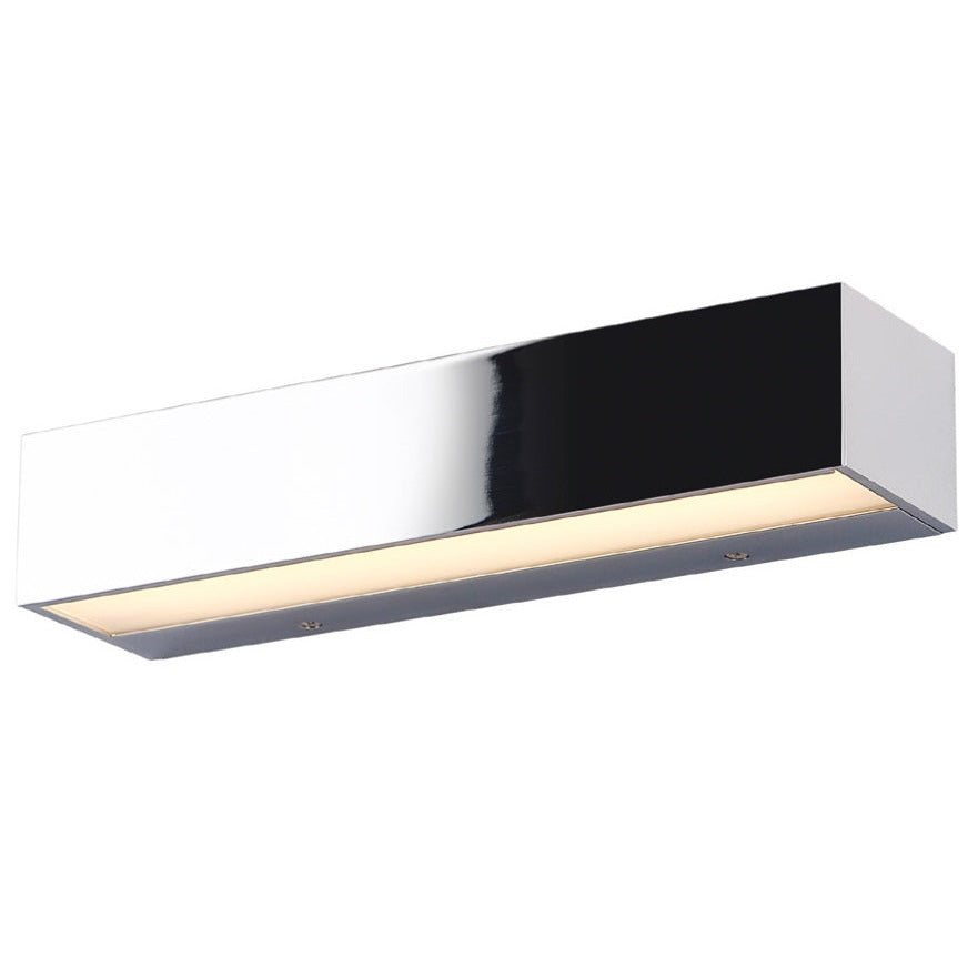 Applique murale Krom boîtier rectangulaire en métal chromé avec son diffuseur allumé sous le profil