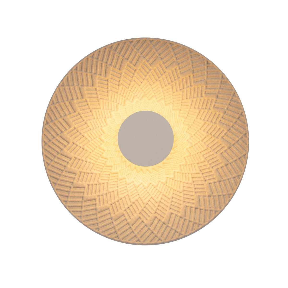 Applique murale Misaki feutre crème allumée de face motif rayonnant révélé par la lumière