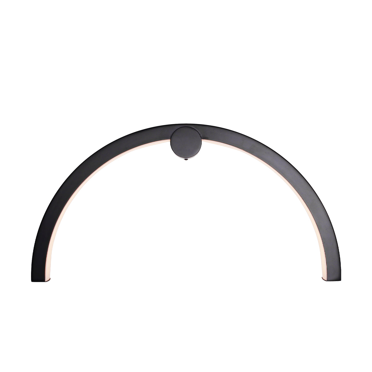 Applique murale Trio Arc métal noir vue de face arc lumineux et plot de fixation central