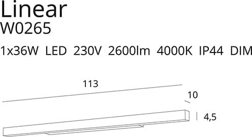 Dimensions Applique murale Linear blanche