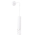 Applique murale Liro en acier blanc avec bras coudé câble transparent et tube ajouré d'ovales sur fond blanc
