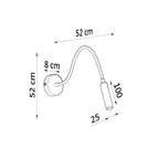 Schéma coté applique Axil largeur 52 cm hauteur 52 cm platine 8 cm embout de 10 cm de long et 25 mm de diamètre