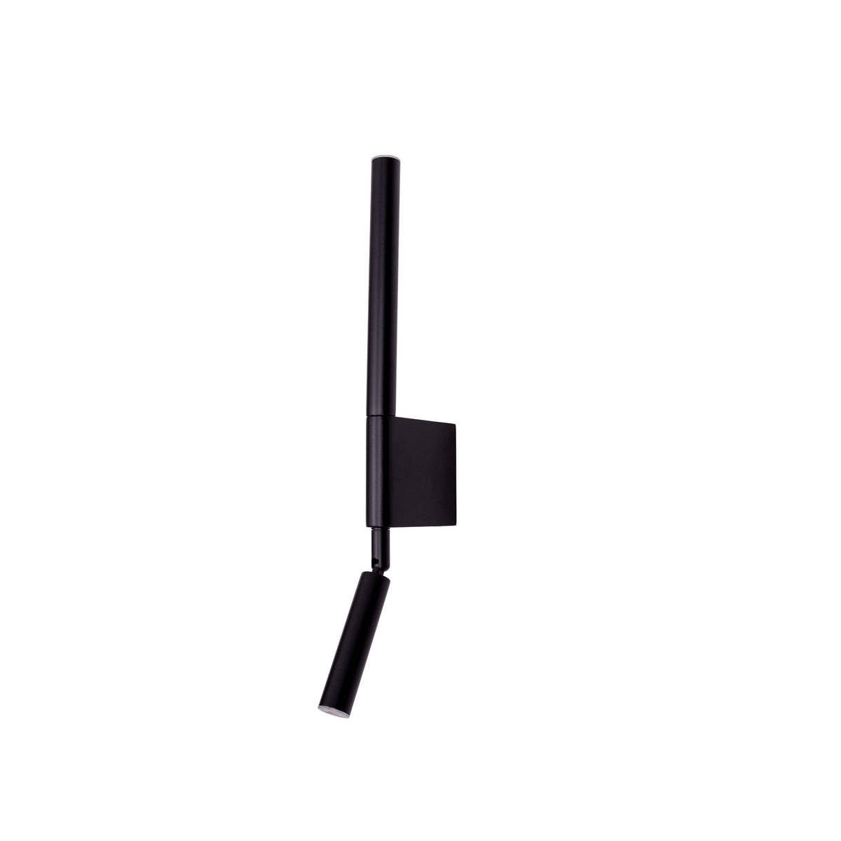 Applique murale liseuse Organic Métal noir sur fond blanc tube vertical et spot orientable
