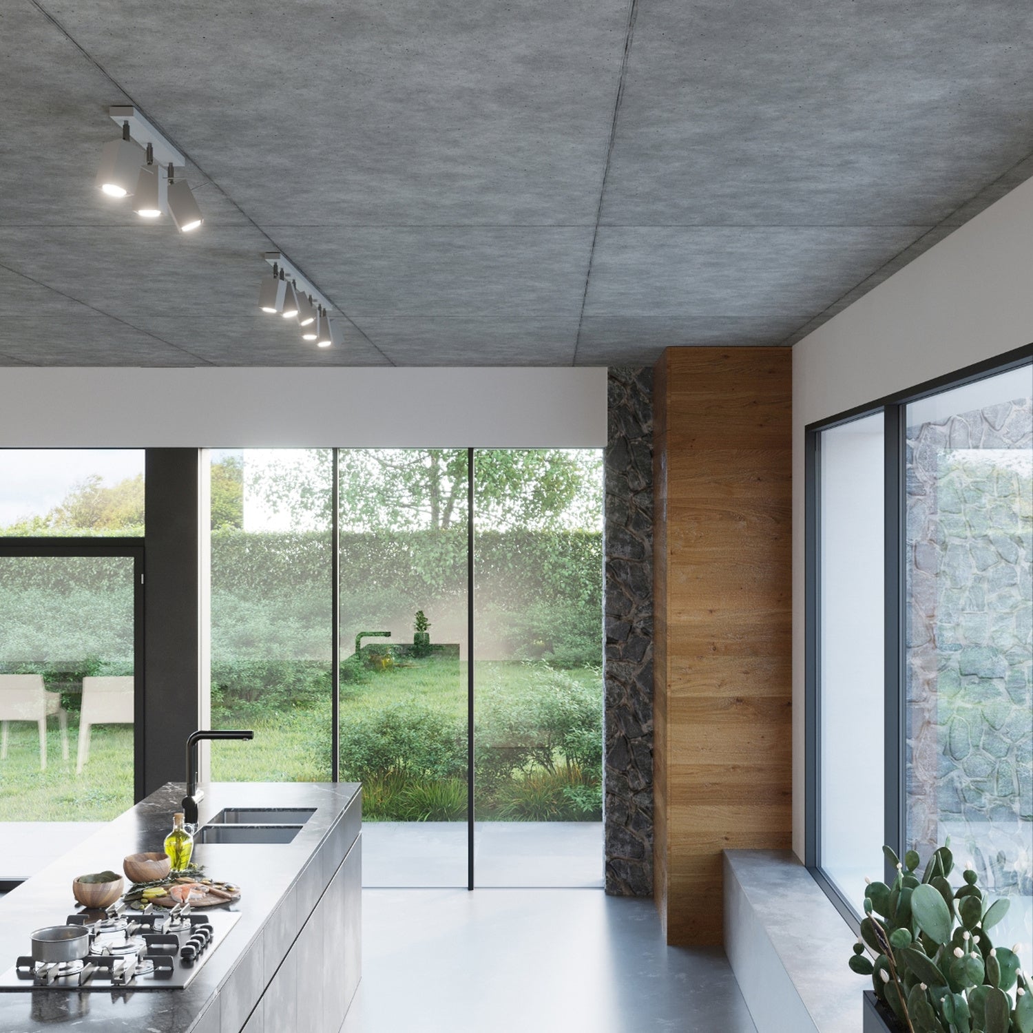 Luminaires Merida gris en situation dans une cuisine contemporaine