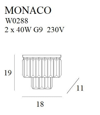 Dimensions Applique murale Monaco dorée G9