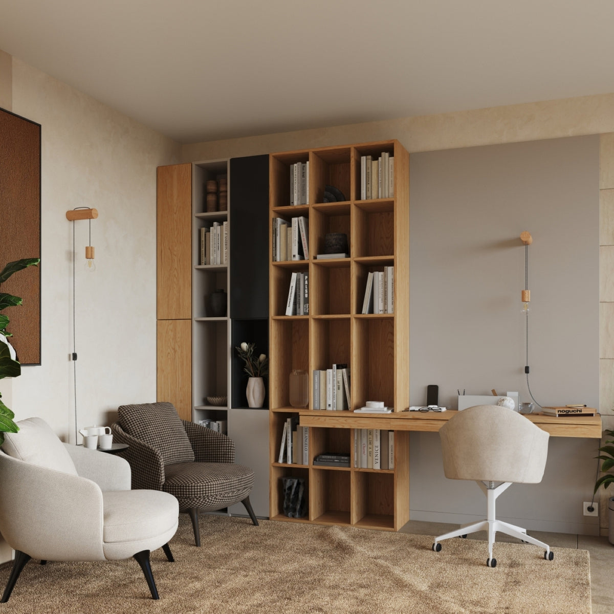 Applique Nimbi au-dessus d'un bureau et une seconde près d'un fauteuil