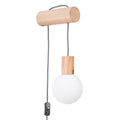 Applique murale Nimbi support en hêtre câble tressé noir et blanc et globe en verre opale sur fond blanc