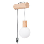 Applique murale Nimbi support en hêtre câble tressé noir et blanc et globe en verre opale sur fond blanc