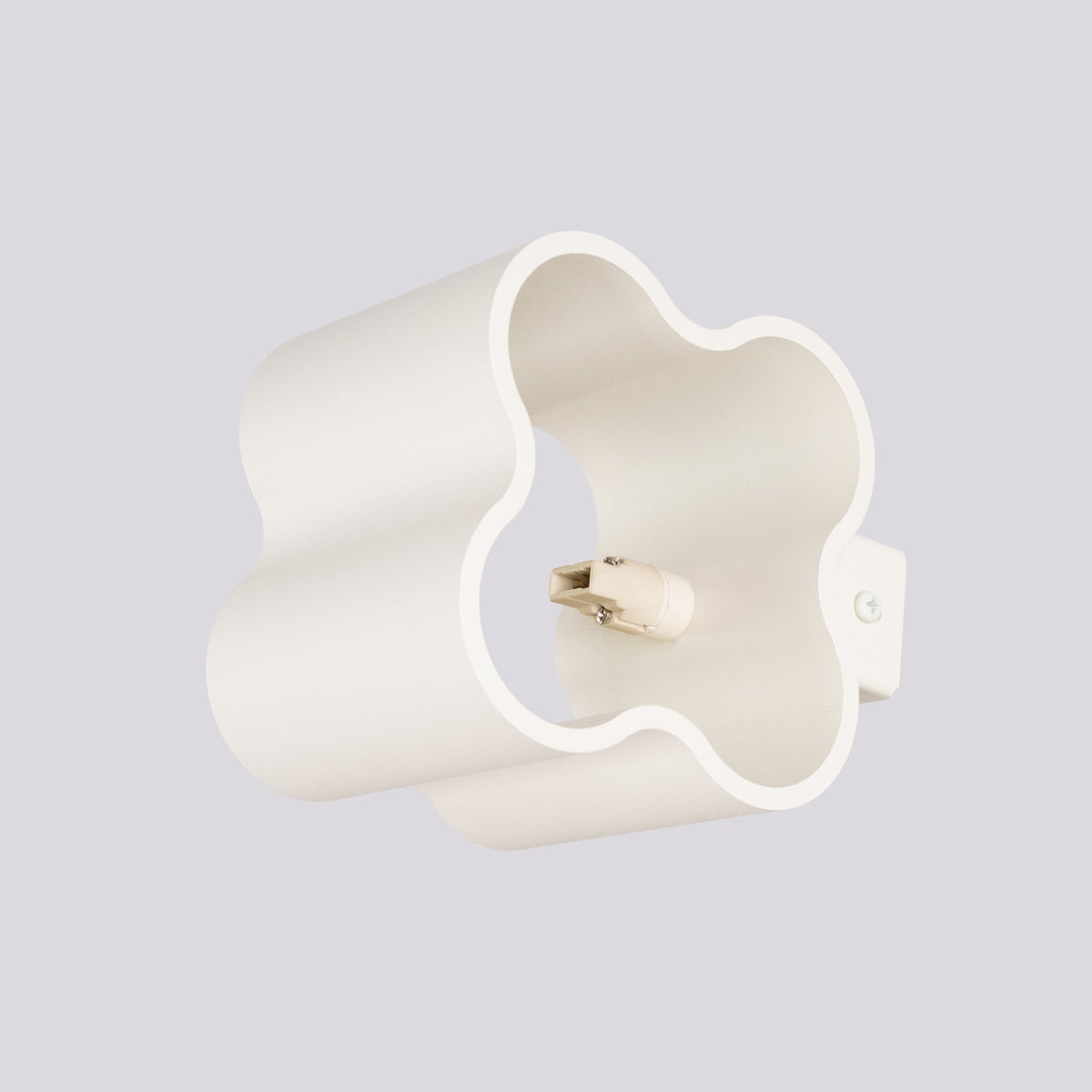 Dessous de l’applique Ovio laque beige avec la douille G9 et la platine murale
