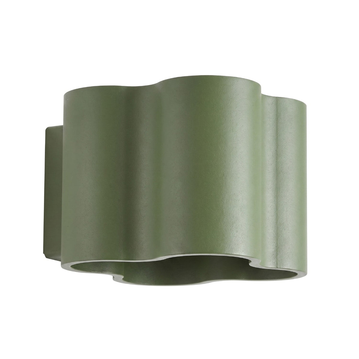 Applique murale ondulée Ovio laque vert olive vue de trois quarts sur fond blanc