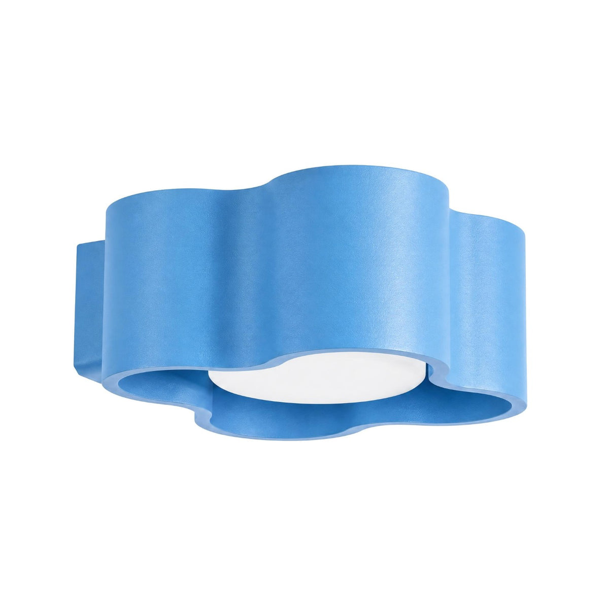 Applique murale ondulée Ovio laque bleu ciel vue de trois quarts sur fond blanc