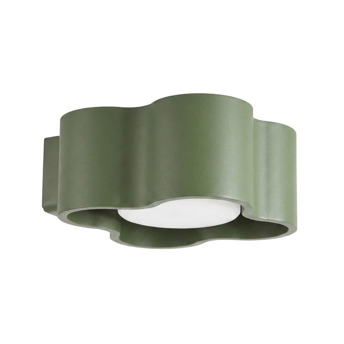 Applique murale ondulée Ovio laque vert olive vue de trois quarts sur fond blanc