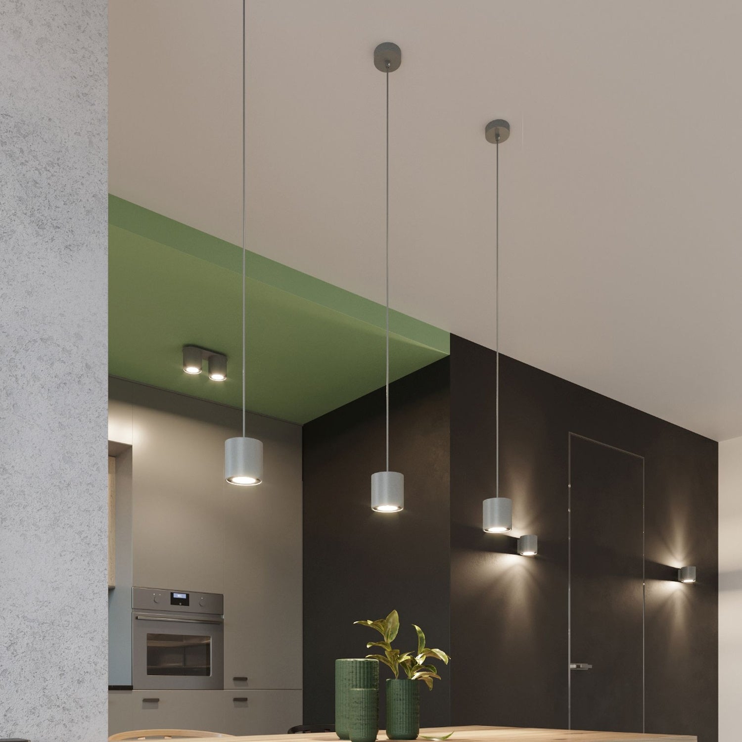 Applique murale Orbis 1 aluminium gris ambiance du soir