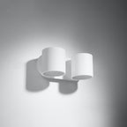 Applique murale Orbis 2 en aluminium blanc, deux cylindres vue de profil, saillie au mur