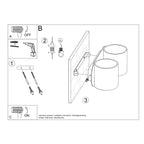 Schéma de montage mural de l'applique murale Orbis 2 en aluminium blanc, deux cylindres