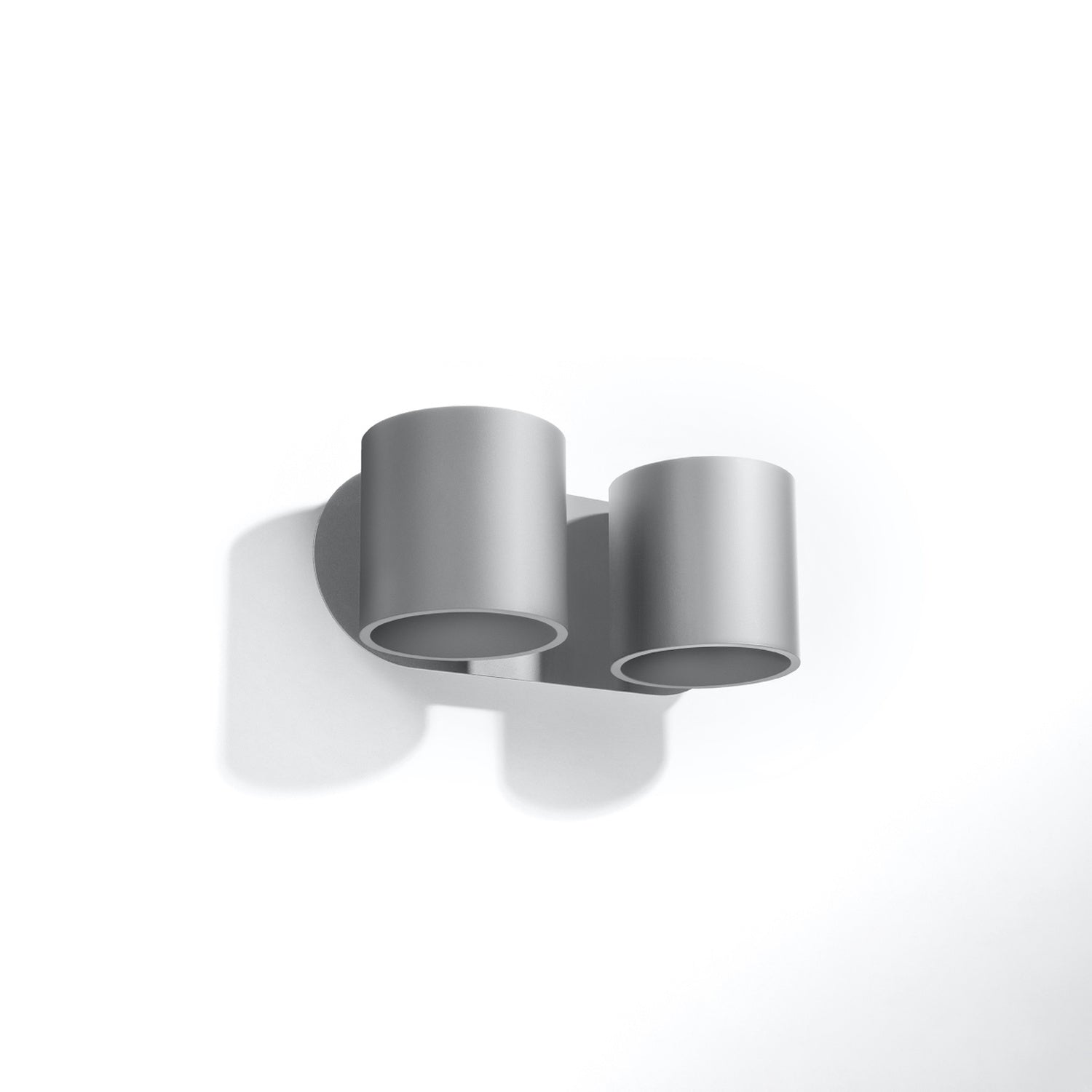 Applique murale Orbis 2 en aluminium gris, deux cylindres vue de profil, saillie au mur
