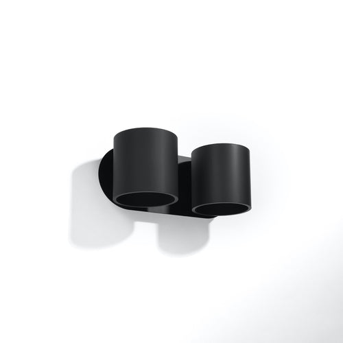 Applique murale Orbis 2 en aluminium noir, deux cylindres vue de profil, saillie au mur