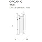 Croquis coté de l'applique murale Organic hauteur 43 cm largeur 19 cm profondeur 10 cm LED 8 W 360 lumens