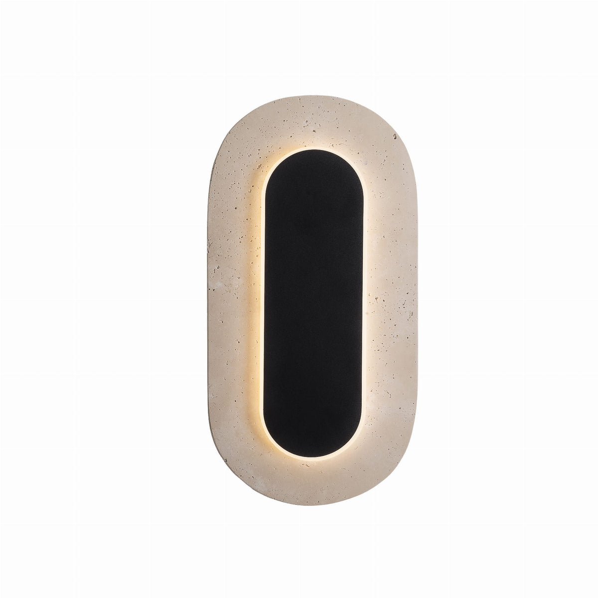 Applique murale Travertino de face cadre ovale de travertin beige autour d'une plaque ovale noire rétroéclairée