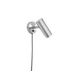 Applique murale spot orientable argentée acier brossé fond blanc