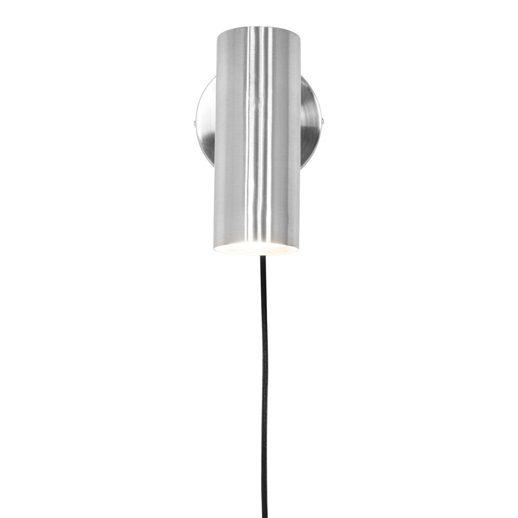 Applique spot GU10 allumée vue de face acier brossé argenté