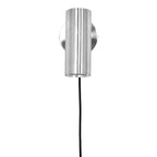 Vue de face applique spot cylindrique argentée câble noir apparent