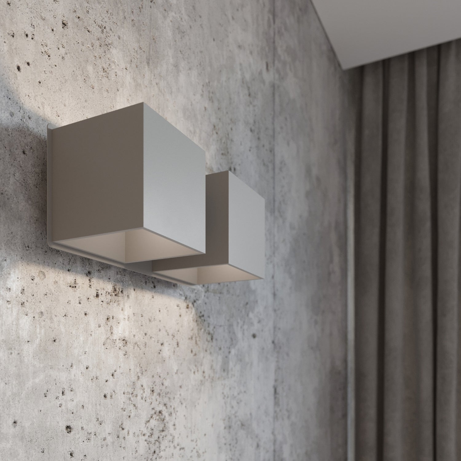 Applique murale Quad 2 en aluminium gris, deux cubes dans un intérieur contemporain