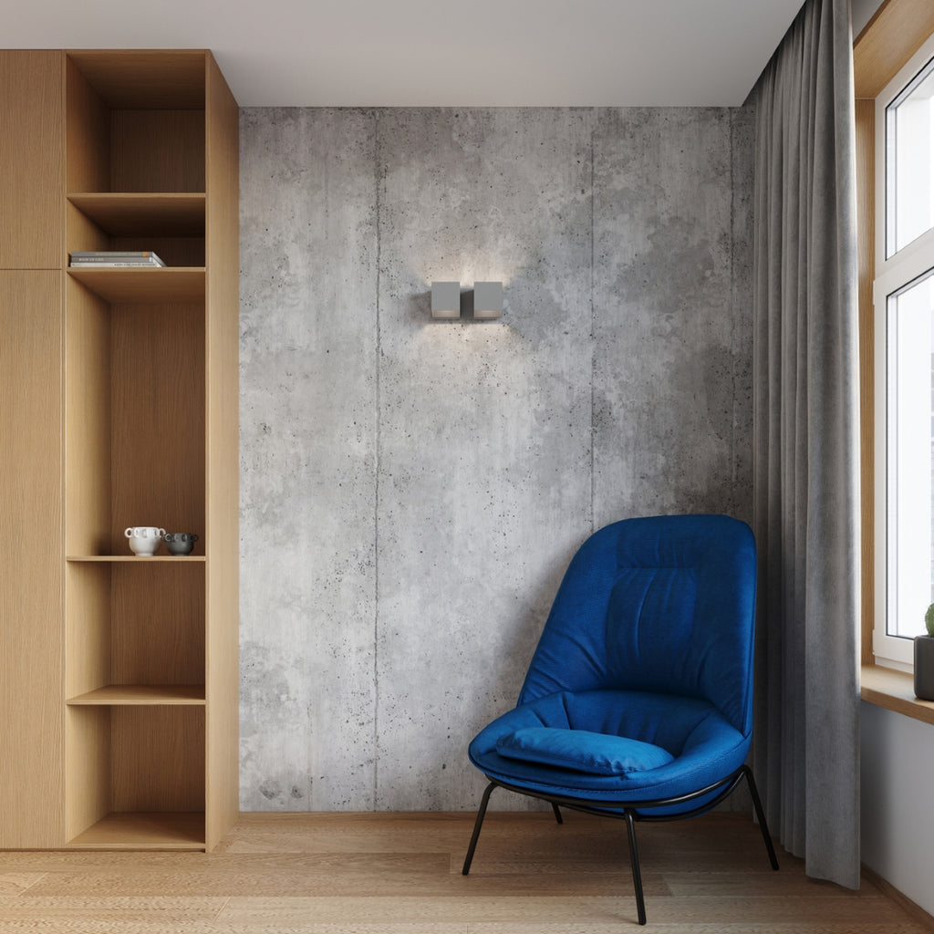 Applique murale Quad 2 en aluminium gris, deux cubes dans une pièce moderne