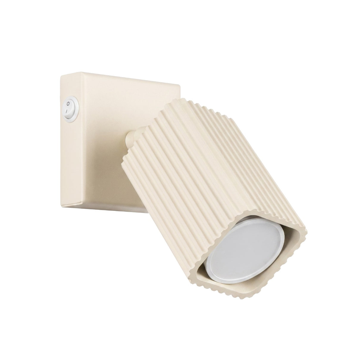 Applique murale Rayo laque beige vue de trois quarts avec son interrupteur sur la platine