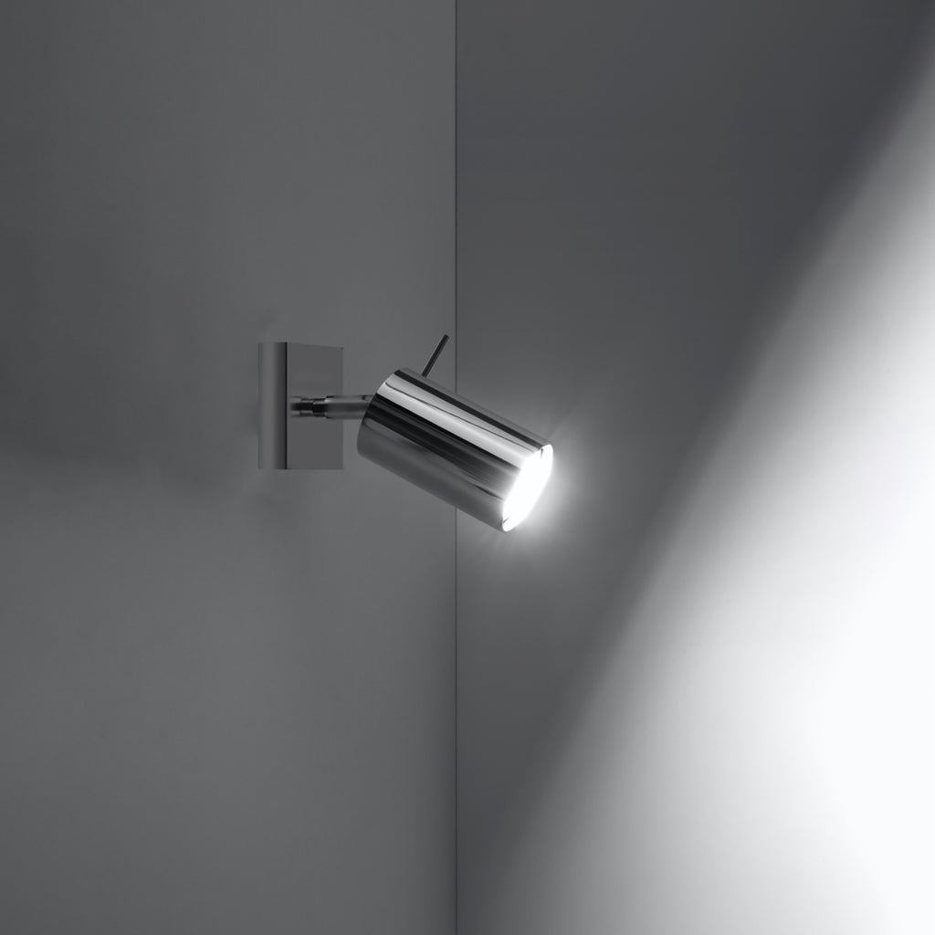 Applique murale Ring en acier chromé, spot tube orientable, tête orientable