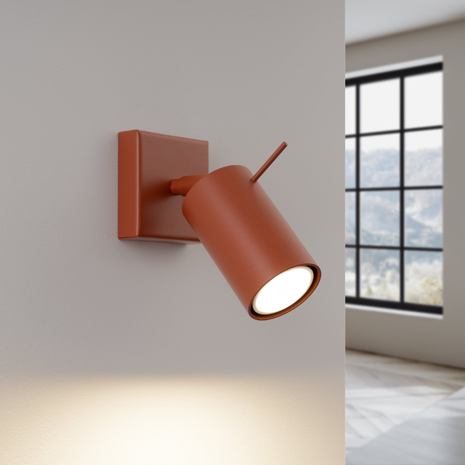 Applique murale Ring acier rouge ocre GU10 allumé