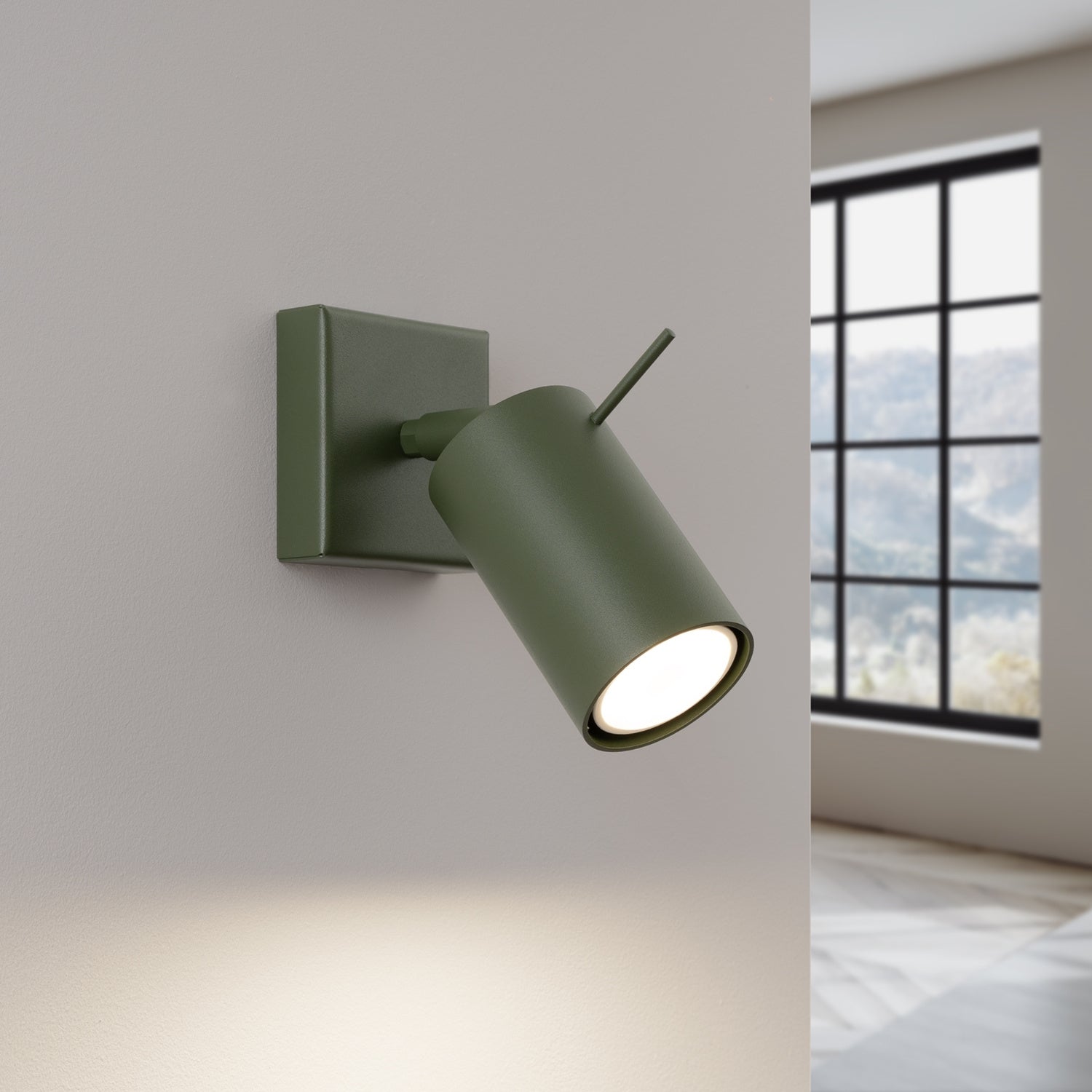Applique murale Ring acier vert olive GU10 allumé