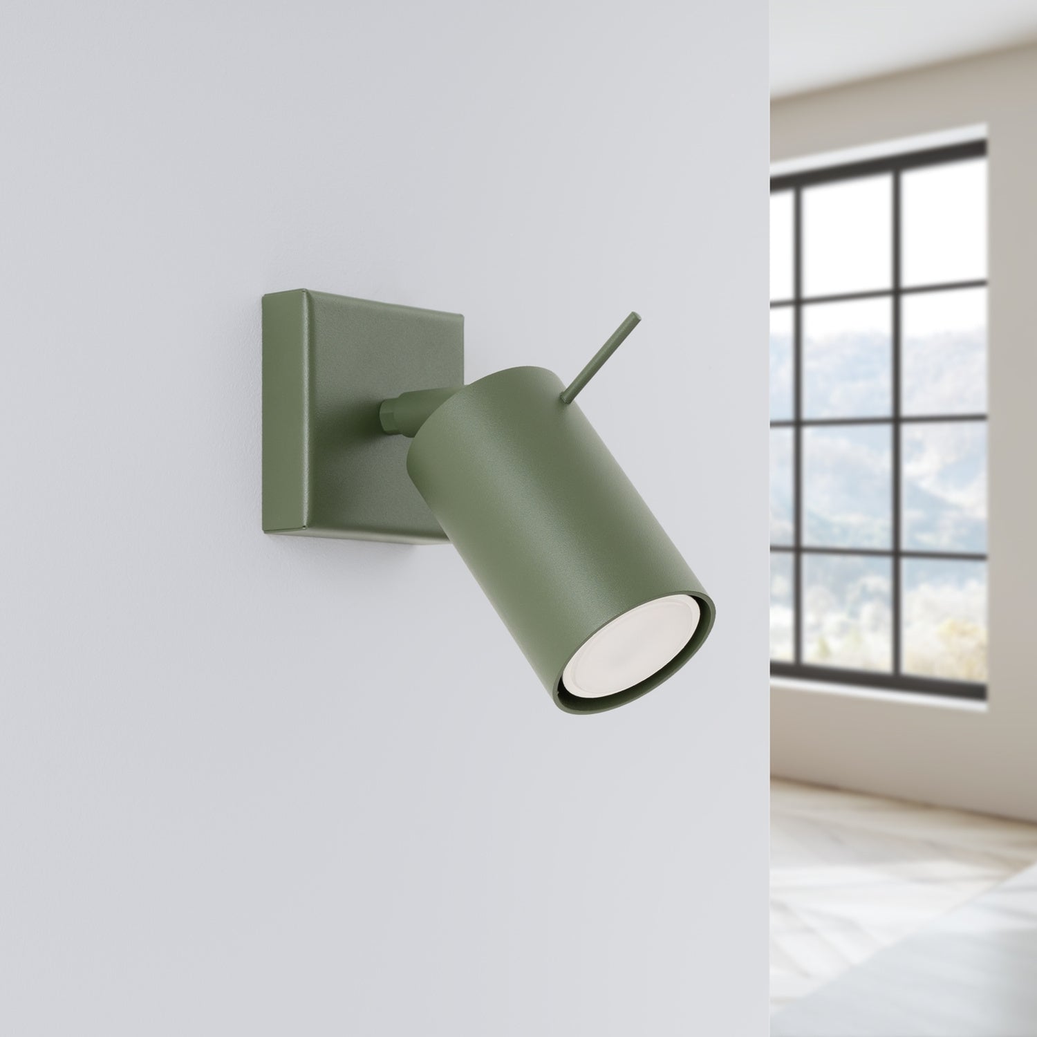 Applique murale Ring acier vert olive GU10 de profil