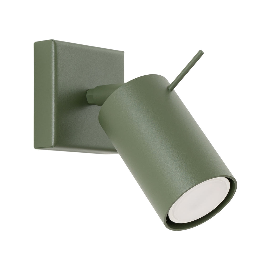 Applique murale Ring acier vert olive GU10, spot cylindrique orientable en acier laqué