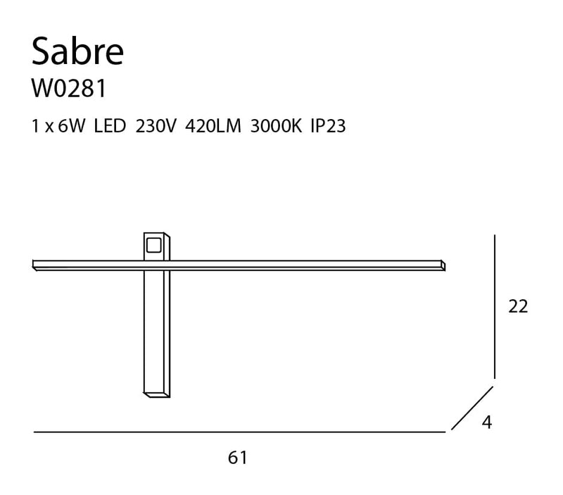 Dimensions Wandleuchte Sabre, 61 cm, schwarz