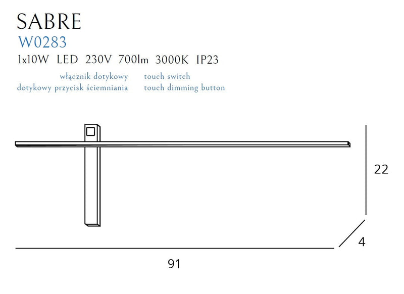 Dimensions Aplique de pared Sabre 91 cm negro