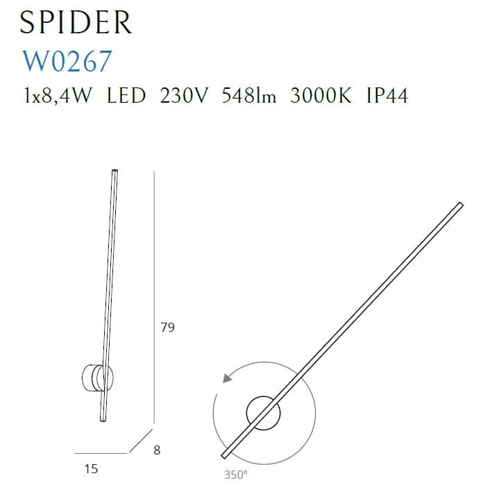 Dimensions Applique murale Spider noire