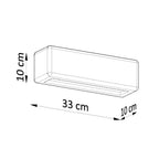 Schéma coté de l'applique Subani longueur 33 cm hauteur 10 cm saillie 10 cm