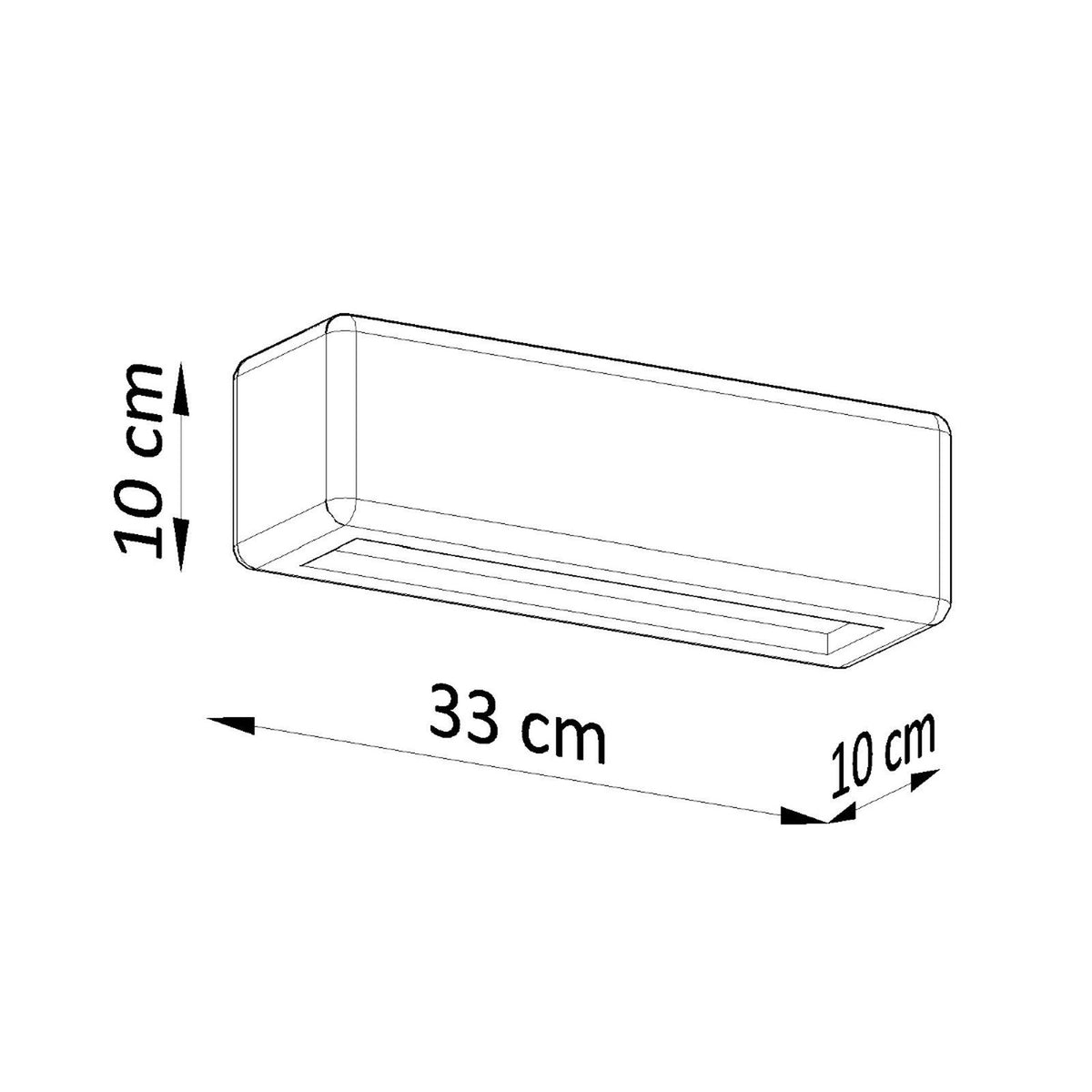 Schéma coté de l'applique Subani longueur 33 cm hauteur 10 cm saillie 10 cm