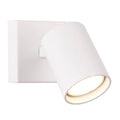Applique murale Top I blanche vue de trois quarts avec sa tête cylindrique inclinée vers le bas