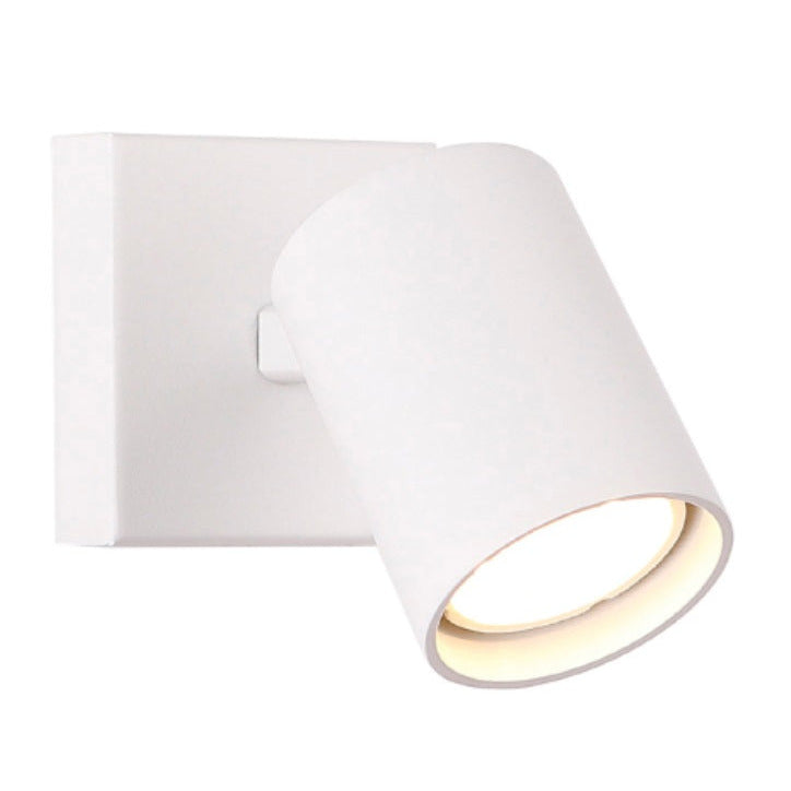 Applique murale Top I blanche vue de trois quarts avec sa tête cylindrique inclinée vers le bas