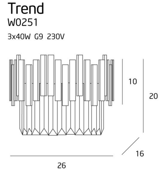 Dimensions Applique murale Trend dorée G9