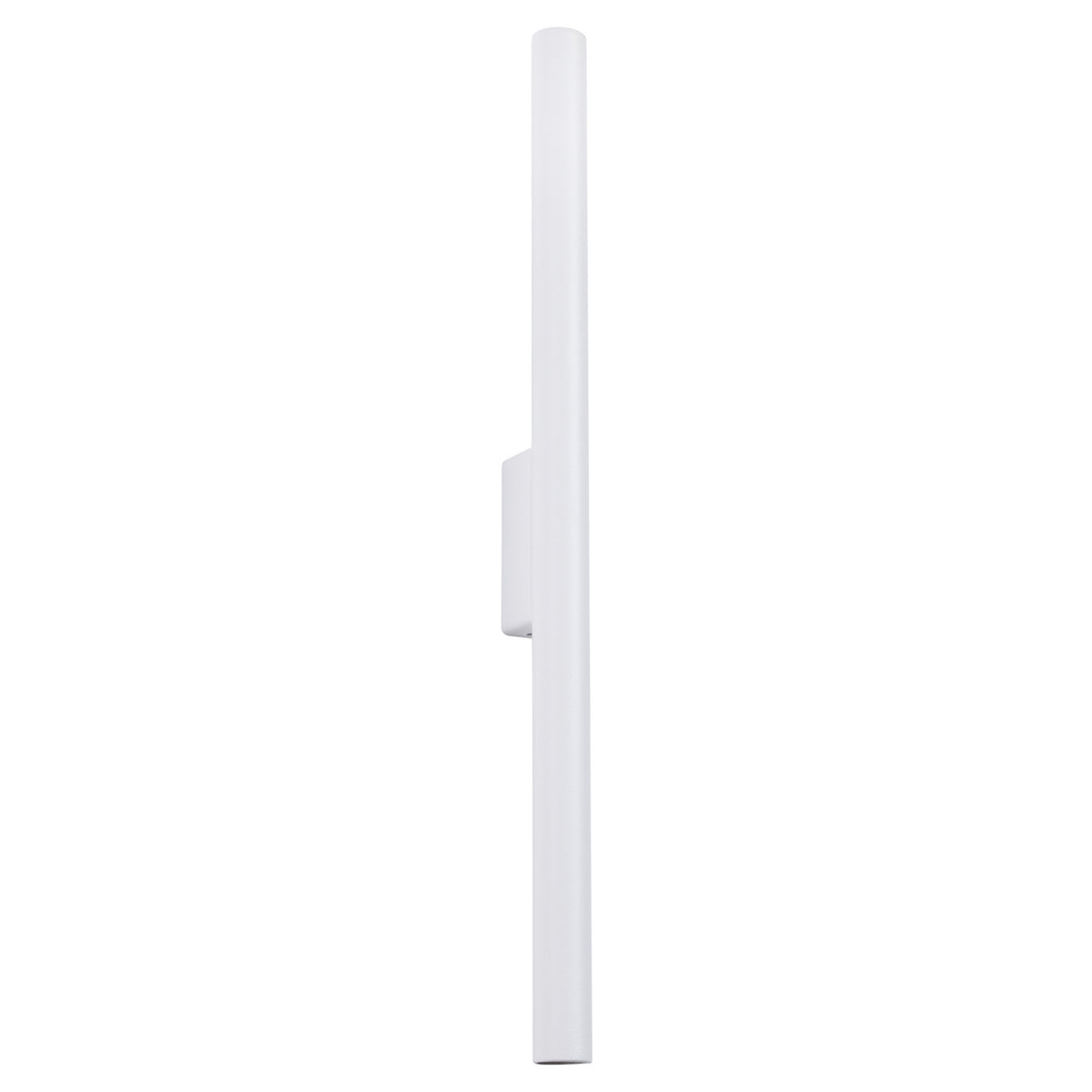 Applique murale tube Pastelo en laque blanche avec sa platine à mi-hauteur sur fond blanc