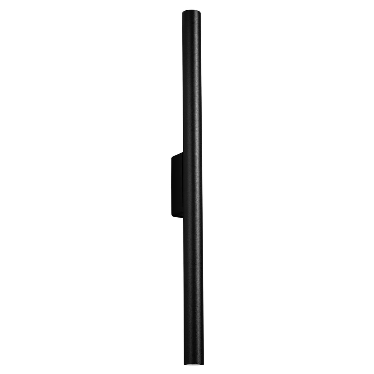 Applique murale tube Pastelo en laque noire avec sa platine à mi-hauteur sur fond blanc