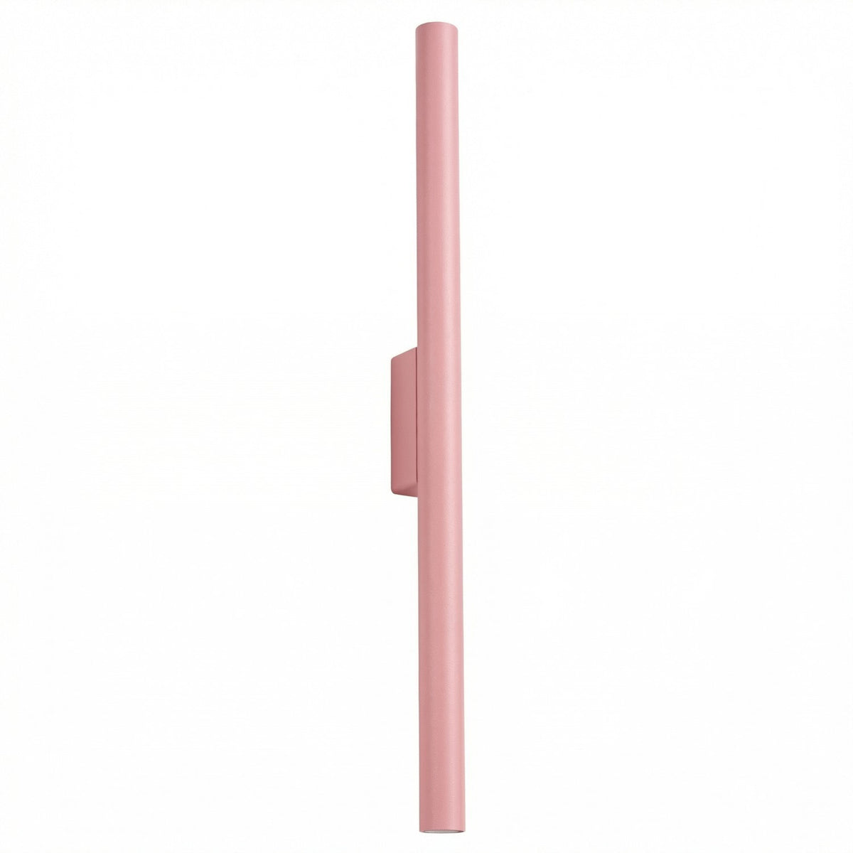 Applique murale tube Pastelo en laque rose avec sa platine à mi-hauteur sur fond blanc