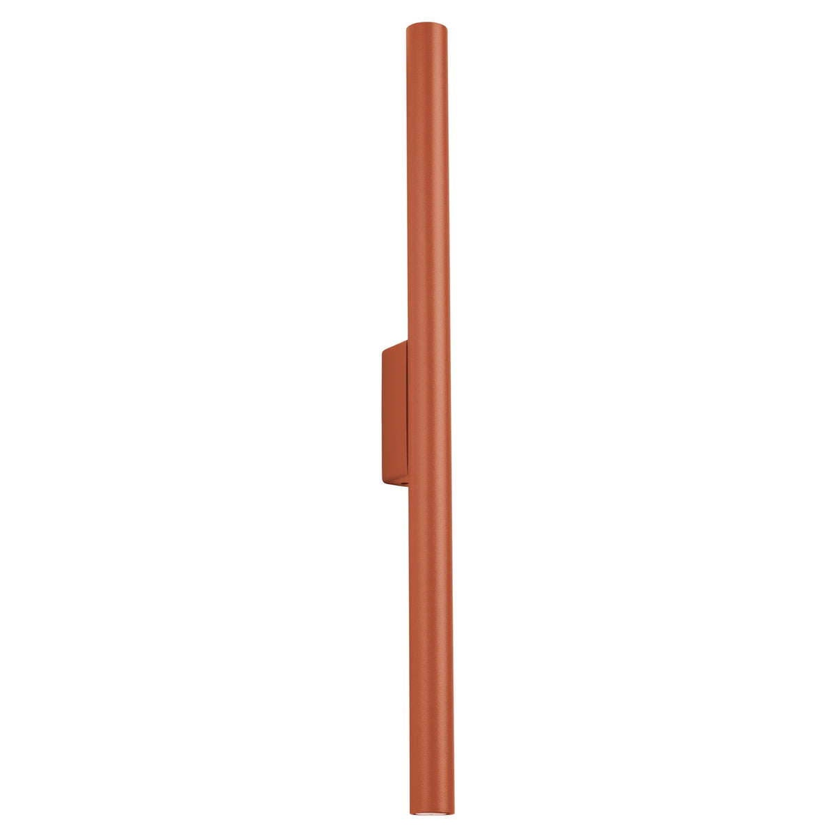 Applique murale tube Pastelo en laque rouge ocre avec sa platine à mi-hauteur sur fond blanc
