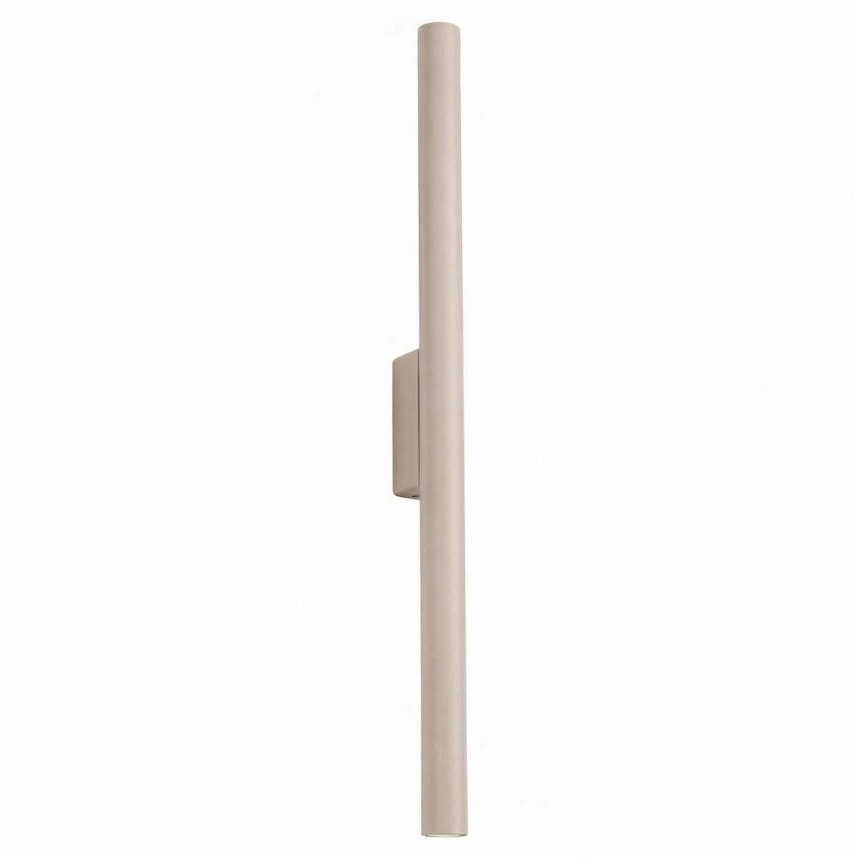 Applique murale tube Pastelo en laque taupe avec sa platine à mi-hauteur sur fond blanc
